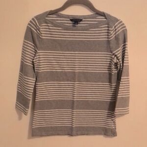 Tommy Hilfiger, small, grey and white top with 3/4 length sleeves